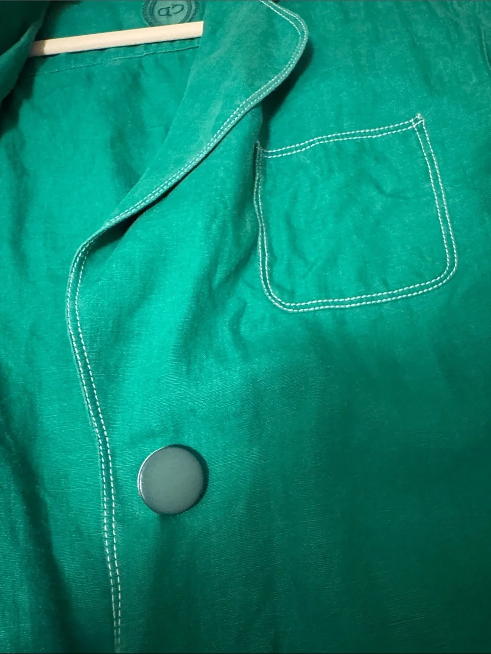 Vintage Dior Green Lightweight Women's Blazer Jacket with Contrast Stitching